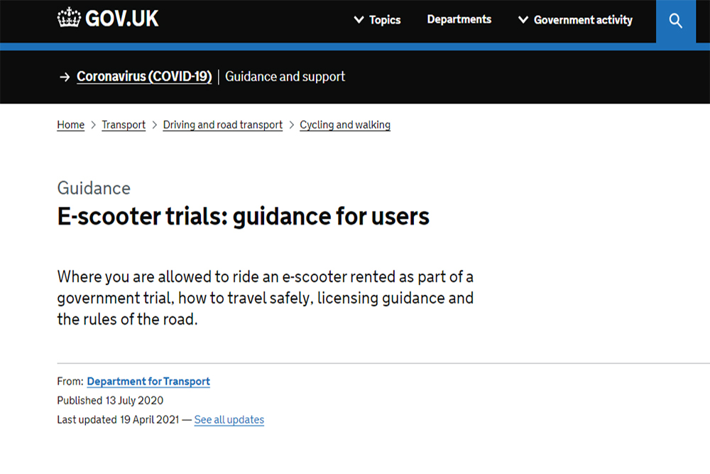 Electric scooter trials: guidance for users in UK